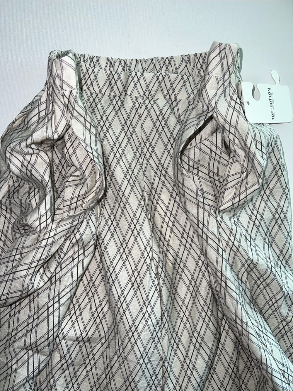 NWT Peach Wide Leg Palazzo Pants Plaid Boho Flowy Small Ivory/Dark Gray - Picture 7 of 16